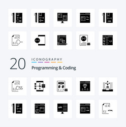 20 programming and coding solid glyph icon pack vector image