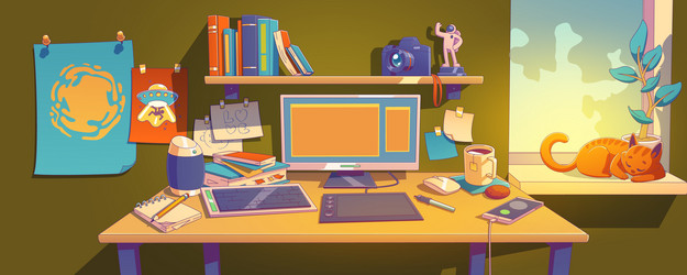 digital artist home workplace with graphic tablet vector