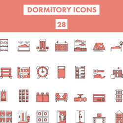 red and white color set dormitory icon in flat vector