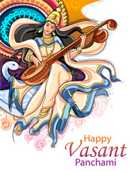 Saraswati Vasant Panchami Goddess Vector Image