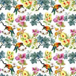 Watercolor Floral Bird Pattern Vector Image