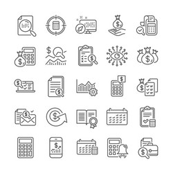 accounting line icons set of calculation check vector image