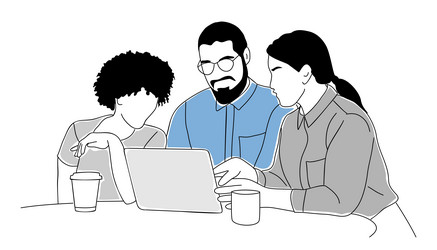 Business team working with laptop scene Royalty Free Vector