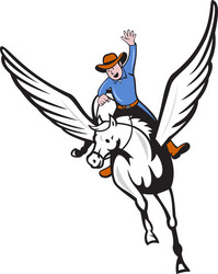 cowboy riding pegasus flying horse cartoon Vector Image