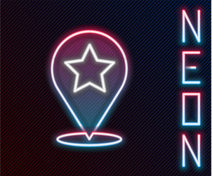 Glowing neon line map pointer with star icon vector