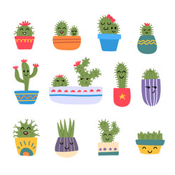 cartoon character mascot cute cactus icons set Vector Image
