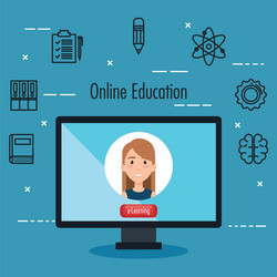 student using computer desktop electronic vector image