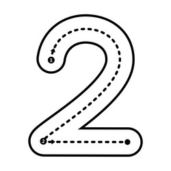 tracing number 2 prewriting dotted line math vector image
