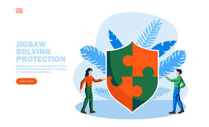 problem solving with jigsaw shield and two person vector image
