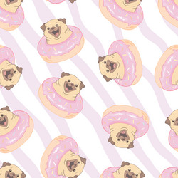 Pink seamless pattern with funny pug and donut vector