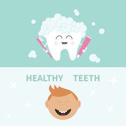 tooth holding toothpaste and toothbrush bubbles vector