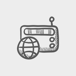 vintage world radio sketch icon vector