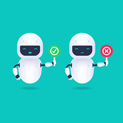 white robot character with yes and no signs vector image