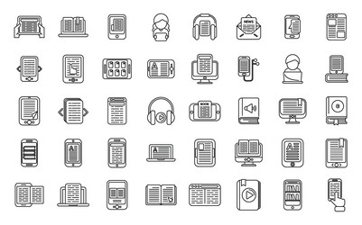 Digital Reading Icons - Outline Set vector image