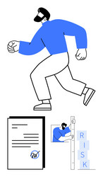 man running with documents risk assessment blocks vector image