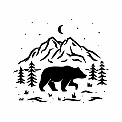 hiking t-shirt black print with bear vector