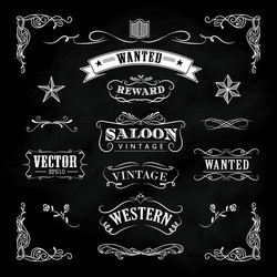 Western Chalkboard Badges - Vintage Style Vector Image