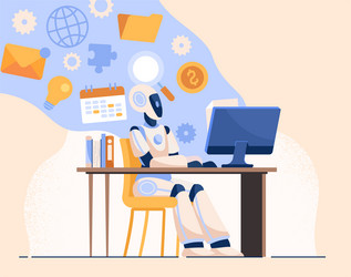 robot working at computer desk vector image