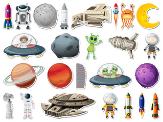 sticker set of outer space objects and astronauts vector