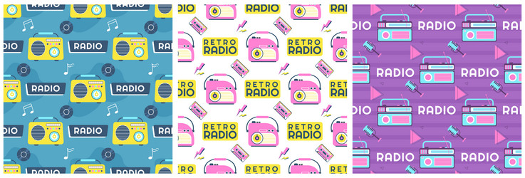 set of radio seamless pattern design with player vector image