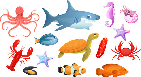 Sea and river underwater animals different vector