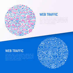 web traffic concept in circle with thin line icons vector