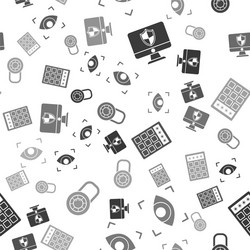 set computer monitor and shield eye scan vector image