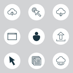 web icons set with virtual upload human vector image