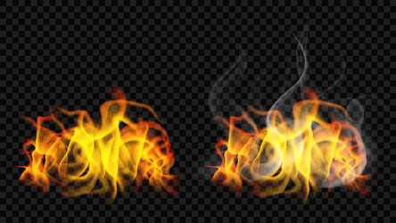 Set realistic flame fire transparent isolated Vector Image