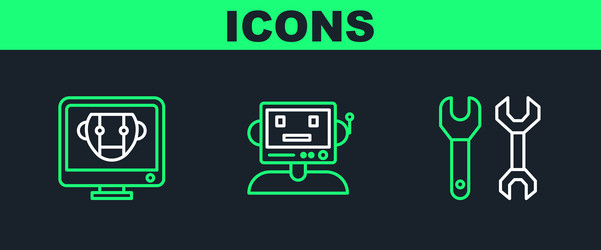 set line spanner bot and robot icon vector image