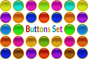 set golden buttons with patterned gems vector image