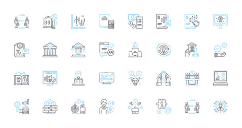 Shares linear icons set stocks equity market vector