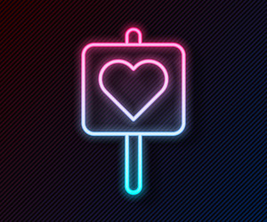 glowing neon line map pointer with heart icon vector image