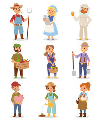 Farmers at work flat icons set Royalty Free Vector Image