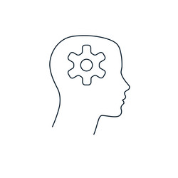 Human head with cogwheel inside linear icon vector