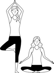 women yoga poses black and white vector