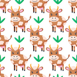 seamless pattern with cute cows character vector image