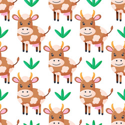 Seamless pattern with cute cows character vector