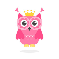 Cute Pink Owl with Crown Vector Image