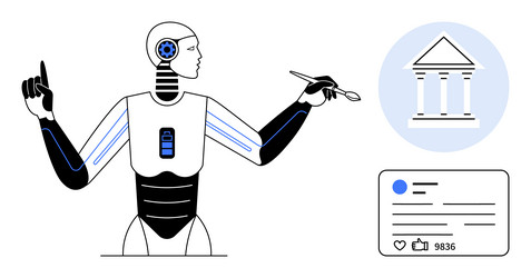 robot using a paintbrush to create art with social vector image