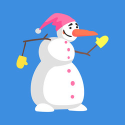 Alive classic three snowball snowman in pink hat vector