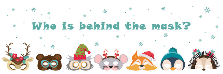 Collection of winter animal masks and christmas vector