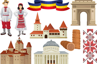 Flat set of cultural symbols romania vector