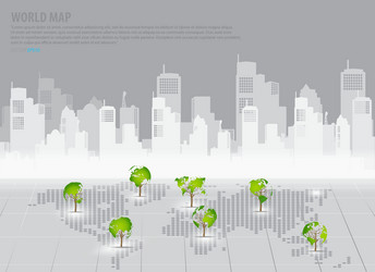 Tree shaped world map with building background Vector Image
