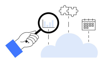 hand with magnifying glass analyzing data chart vector image