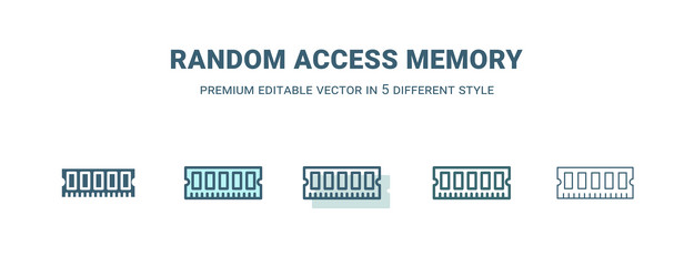 random access memory icon in 5 different style vector image
