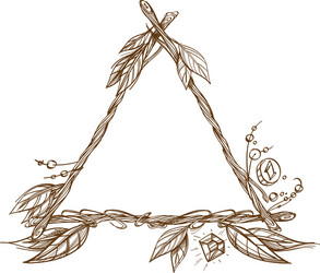 Triangular frame made of branches with feathers vector