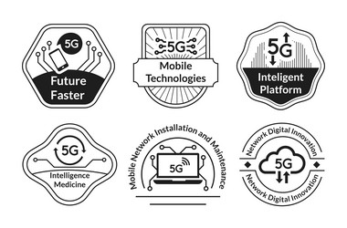 5g technology monochrome emblem line art vector