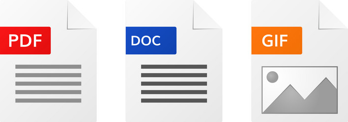 Gif pdf and doc file format icon set vector