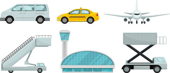 Airport transport with plane train bus and car Vector Image
